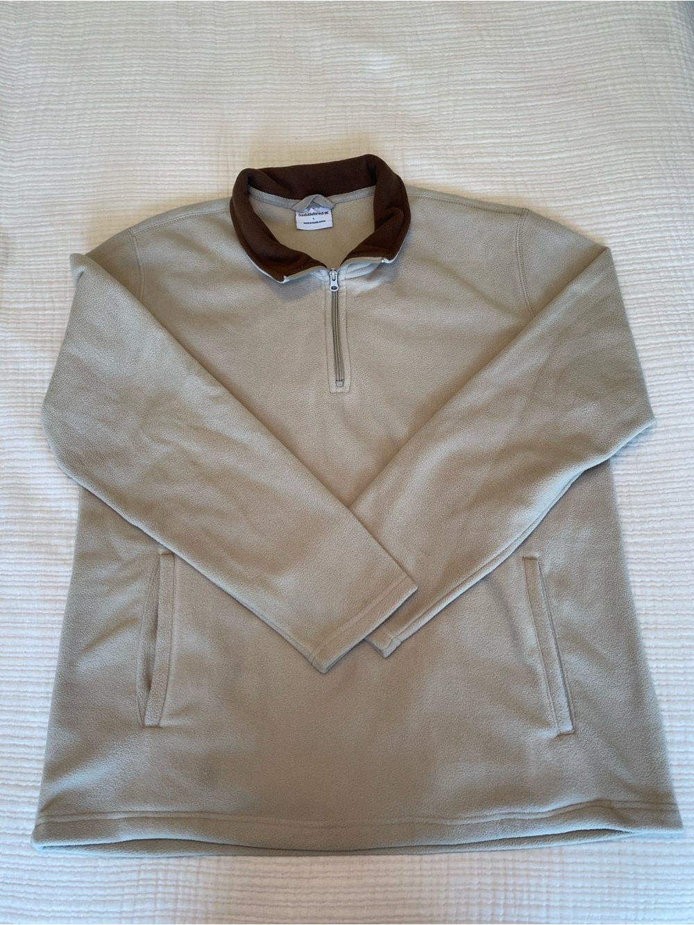 Saddlebred Men’s L Beige Fleece Quarter Zip Pullover Brown Collar